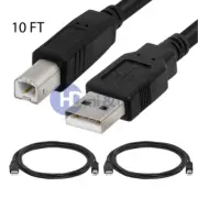 2x 10FT 10Feet USB 2.0 A Male to B Male Printer Scanner Cable Black Lot Pack