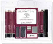 New Peter Pauper 25 Piece Drawing Set Graphite/Charcoal Pencils Sharpener Eraser