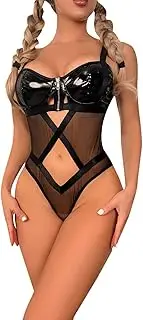 [Generic] Plus Size Daddy Lingerie for Women Women Fashion PU Lether Lingerie Bodysuit Lingerie Set with Zipper Underwear Butt Cutout Lingerie