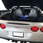 Corvette Text & Flag Logo BLUE Lighted Screen WindRestrictor® For 05-13 C6 Coupe