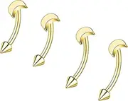 [ZS] 2 Pairs Stainless Steel Eyebrow Rings, 16G Curved Belly Rings Navel Barbell Helix Daith Tragus Earrings, 8/10mm Spike Vertical Labret Lip Piercing Jewelry