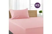 King Single Size Light Pink Color Poly Cotton Fitted Sheet + Pillowcase