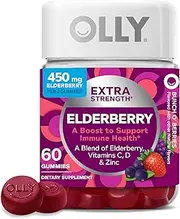OLLY Extra Strength Elderberry Gummies, Immune Support, 450mg Elderberry, Vitamin C, D and Zinc, Berry - 60 Count