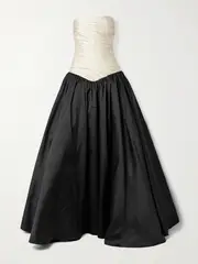 [Marmar Halim] Marmar Halim - Strapless Two-tone Gathered Plissé-mikado And Taffeta Gown - Black - IT38 IT 38 Black