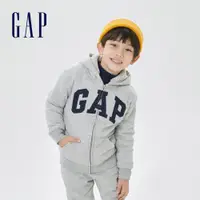 在飛比找蝦皮商城優惠-Gap 兒童裝 Logo仿羊羔絨連帽外套-淺灰色(42822