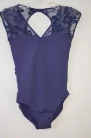 NWT Bloch Blue Lace Trimmed 90% Nylon/10% Spandex Sleeveless Bodysuit Size S