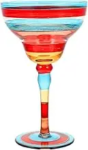Margarita Glass Hand Painted Mexican Glassware with Long Stem Crystal Wine Goblet Decorative Ice Cram Cup for Cocktail Whisky Martini Striped Style