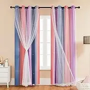 XiDi Children's Curtains Height 213 cm with Transparent for Window Hall Treatments Blackout Colourful Curtains with Star Cut-Out Noise Reduction Decoration Grey Pink Purple/86/213/2 IT