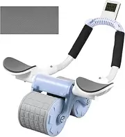 Ab Roller Wheel with Timer, 2 Wheels Automatic Rebound Abdominal Wheel with Knee Mat, Non-Slip Silent Abdominal Exercise Roller Core Exercise Equipment for Home Gym Workout Body Fitness(Blue)