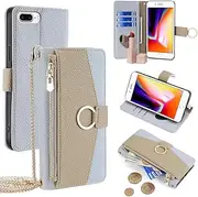 YOUULAR Wallet Case with Crossbody Strap Compatible for iPhone 7 Plus/iPhone 8 Plus, Magnetic Handbag Zipper Pocket Cases PU Leather Flip Shockproof Cover with Kickstand Blue