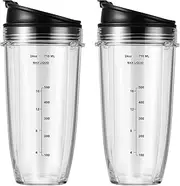 2-Pack 24oz Ninja Blender Cups with Sip & Seal Lid Blender Replacement Parts Compatible with Nutri Ninja Auto IQ Series Blenders BL450 BL454 BL456 BL480 BL481 BL482 BL490 BL640 BL642 BL682