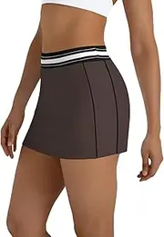 [Nagfar] Workout Skirts for Women Tennis Golf Casual with Inner Athletic Skorts, Elastic High Waistband with Contrast Stripes