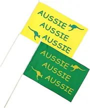 2 Pack Aussie Handheld Flags 44cm x 29cm – Yellow and Green Australia Flags with Stick for Australia Day, Sporting Events, Home Decor, Parades, Olympics and Celebrations