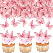 Butterfly Cupcake Toppers,48 Pcs Pink Butterfly Cake Decorations Butterflies Cake Decorating 3D Butterfly Cakes Topper Wafer Paper Butterflies Cupcake Decor Supplies for Wedding Birthday Party