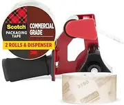 Scotch Commercial Grade Shipping Packaging Tape, 48mm x 50m, Designed for Packing, Shipping and Mailing, Guaranteed to Stay Sealed, 76.2mm Core, Clear, 2 Rolls w/1 Dispenser (3750-2-ST)