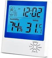 JSEIAJB LCD Temperature Humidity Meter Backlight Indoor Outdoor Digital Hygrometer Thermometer Weather Station with Clock