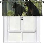 LHBWCVN Black Bears Valances for Windows, Rod Pocket Window Treatment Drapes Farmhouse Kitchen Curtains Short Blackout Window Curtains for Living Room Bedroom Decor 54x18 Inch