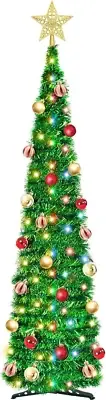 5 Ft Prelit Tinsel Pop up Christmas Tree 50 Warm White & Multicolor Changing Lig