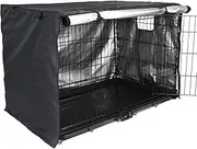 Kennel Cover for Dog Cage, Double Door Pet Kennel Cover for Wire Cage, 42 Inches Heavy Duty Oxford Fabric Puppy Crate Sunshade for Privacy Protection