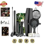 Luxurious Black Stainless Steel Bartender Kit with Recipe Booklet - 10-Piece Set