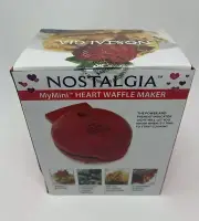 Nostalgia Red 5" Mini Non Stick Heart Shaped Waffle Chaffle Maker Pancakes Syrup