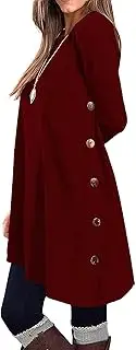 [KORSIS] Dresses for Women Long Sleeve Round Neck Casual Button Side T Shirts Loose Fitting Sweater Tunic Dress
