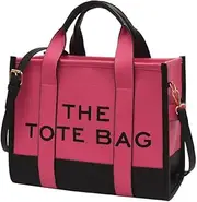 [RURING] The Tote Bag for Women, PU Leather Large Tote Bag, Handbag Trendy Personalized Tote Bag Shoulder, Rose Red & Black, Large, Retro