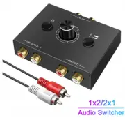 2x1 L/R RCA Stereo Audio Switcher Splitter Bi-Directional w Mute Volume Control