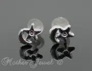 6mm Star & Moon Hypo-allergenic Silicone Silver Enamel Earrings Studs