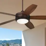 60" Province Modern Indoor Outdoor Ceiling Fan LED Light Remote Bronze Walnut