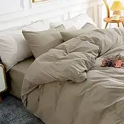 NEXHOME PRO Duvet Cover Set 100% Washed Cotton Oversized King 120"*98" Linen Feel Textured Organic Natural 3 Pieces Bedding Set with Zipper Closure and Corner Ties, Breathable and Soft (No Comforter)