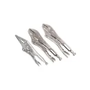 SP Tools 3Pcs 250mm Locking Plier Set - Curved Jaw Straight Jaw 230mm Long Nose