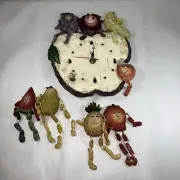 Vintage Anthropomorphic Fruit Food Clock & Hanging Shelf Sitters w/Arms & Legs