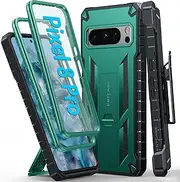 FNTCASE for Google Pixel 8 Pro Case: Built-in Screen Protector & Kickstand & Belt-Clip Holster, Extra Front Frame, Full-Body Dual Layer Rugged Military Shockproof Cell Phone Protective Cover-Teal