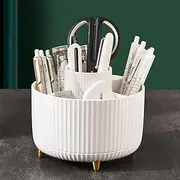 Modern 5-Compartment Rotating Desk Organizer, Black Pen Holder for Office, Home, School, Cosmetics
