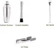 Bartender Kit, 5 Piece Cocktail Shaker Set Stainless Steel Bar Tools
