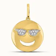 10k Yellow Gold Round Diamond Cool Emoji Smile Pendant .03 Cttw
