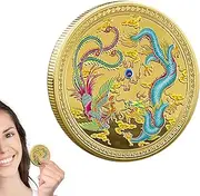 Chinese Commemorative Coin | Dragon and Phoenix Auspiciousness Lucky Coin,Lucky Coin, Dragon Pattern Collection Coin, Ancient Mythical Creatures Coin for Wealth