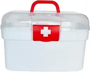 FOREVERIE Portable Empty Small Home & Work First Aid Box with an Internal 4 Grid Tray, Handled Household Medicine Storage Box, Multipurpose Plastic Storage Box (White)
