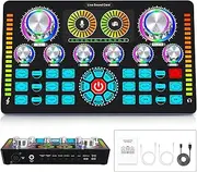 Professional Audio Mixer,Live Sound Card and Stereo Audio Interface,Bluetooth Sound Board with XLR interface,48V Phantom Power,Voice Changer,For Podcasting,Live sound,recording Studio and Gaming