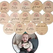 Wooden Baby Milestone Cards - 14 Double Sided Monthly Props for Taking Pictures of Your Newborn Baby - Unique a Newborn or a Baby Shower