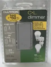 Lutron Diva Dimmer Wall Switch DVCL-153PH-GR Single Pole/3-way Gray New Lighting