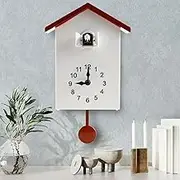 Cuckoo Clock Plastic Cuckoo Wall Clock with Bird Tweeting Sound Hanging Bird Clock Battery Operated Cuckoo Clock White Minimalist Cuckoo Clock Decorative Wall Clock for Home Living Room (White)