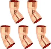 uxcell 1/2" ID 0.8mm Thick Elbow Copper Fitting, 5pcs 99.9% Pure Copper 45 Degree Pipe Fitting Short Radius Tube Connector with Sweat Solder Connection for HVAC Refrigeration System