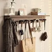 XAOMLP Entrance Coat Rack ，Coat Hooks, Wall-Mounted Wooden Hook Rack, Wall-Mounted Shelves are Very Suitable (Walnut Color, 2)