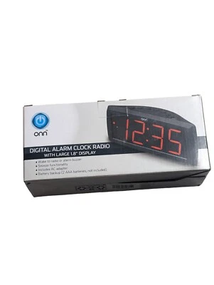 BRAND New ONN AM/FM Digital Alarm Clok Radio Large 1.8" Display With AC Adapter