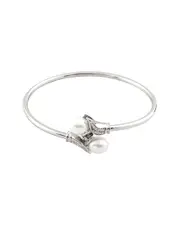 Splendid Pearls Rhodium Plated Silver 11-12mm Pearl & CZ Bracelet