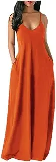 [N\P] NP Women Strap Dresses Summer Loose Casual Long Dress Sleeveless Beach Dress Orange