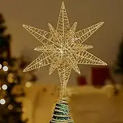Christmas Star Tree Topper Decorations, 3D Geometric Star, 11.8 Inch Christmas Tree Glittered Treetop Ornament for New Year Holiday Home Office Seasonal Party Indoor Decor (Gold)