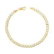 10K Yellow Gold Mens 4.5mm Diamond Cut White Pave Cuban Curb Chain Bracelet 8"